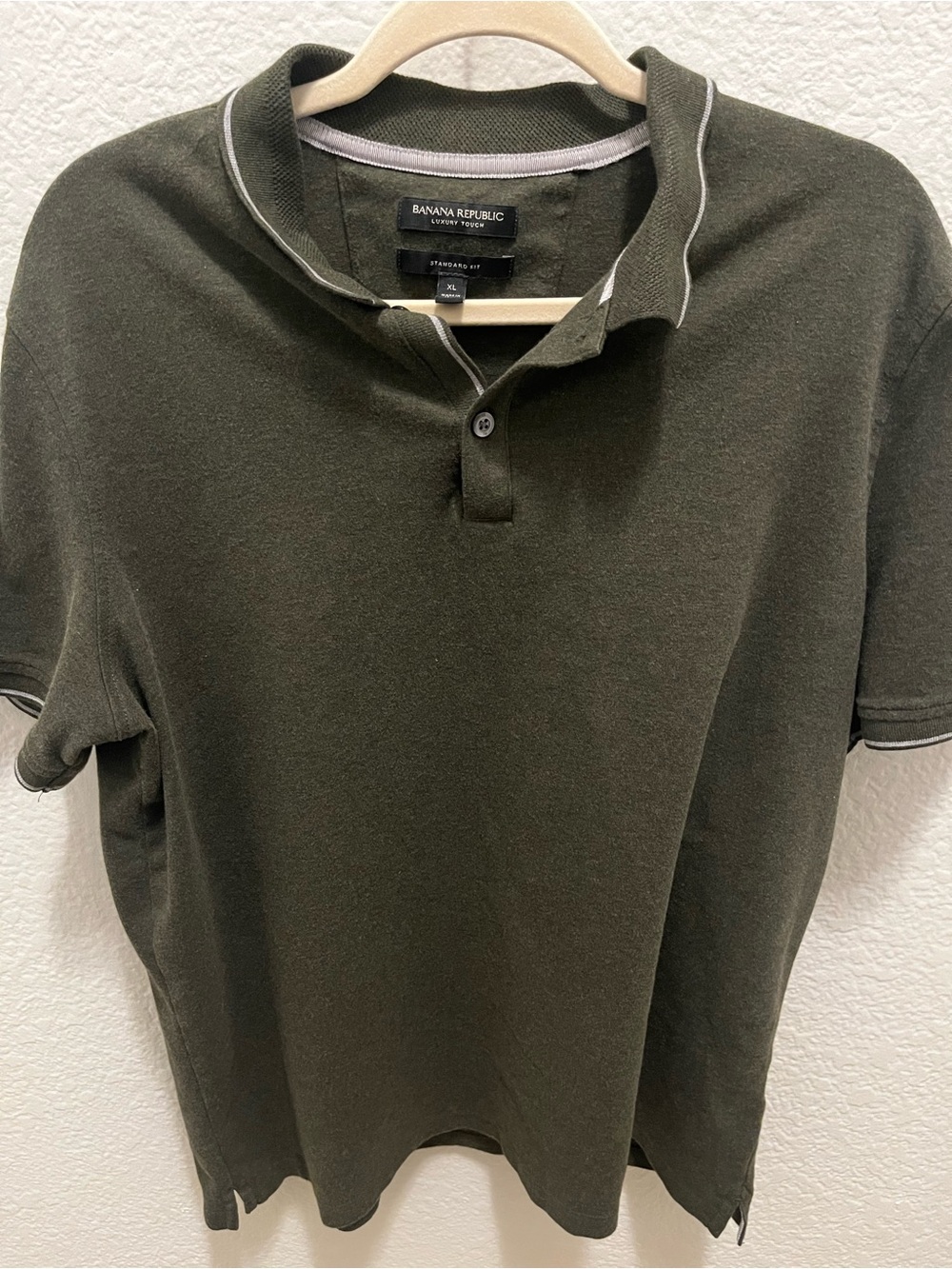 Banana Republic Mens XL Olive Green Luxury Touch Tipped Polo Shirt